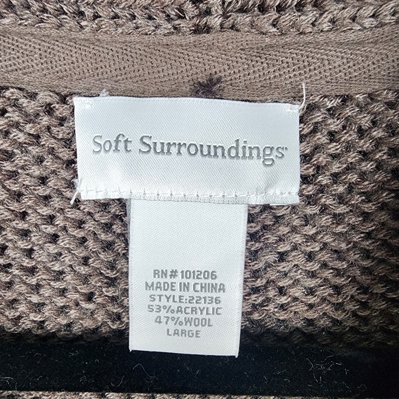 Soft Surroundings Cardigan Women Brown Shawl Belt Wool Sweater Size Large - Picture 3 of 5